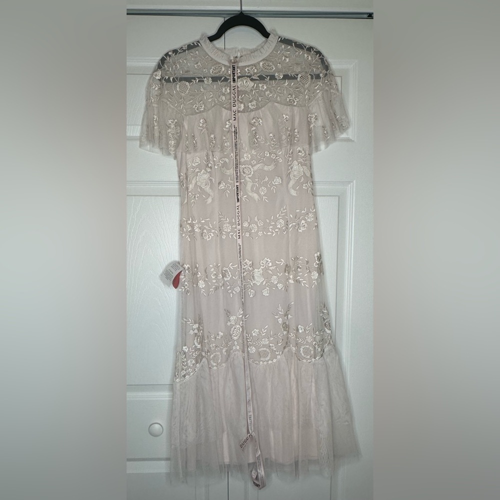 NWT Mac Duggal #35147 Sheer Neck Flutter Sleeve Dress in Blush - Picture 4 of 12